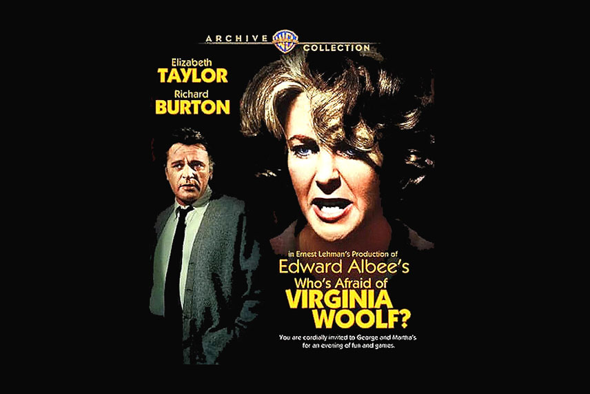 Caratula de la película quien teme a Virginia Woolf, con Richard Burton y Elisabeth Taylor